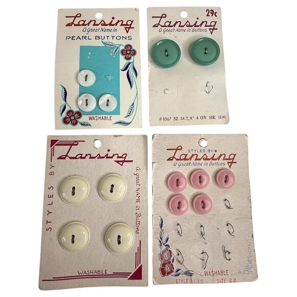 VTG Lansing Buttons Various Sizes & Colors 18 Cards Some Partial Some Complete - Picture 2 of 6